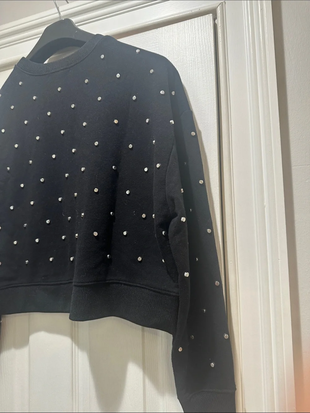 Cropped Black Sweatshirt with Stud Embellishments